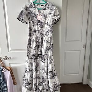 NWT Umgee Black and White Toile Print Midi Dress